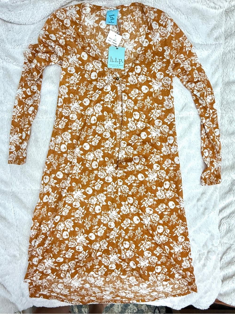 h.i.p. Floral Duster Cardigan Hi-lo size S lightweight floral mustard yellow NWT
